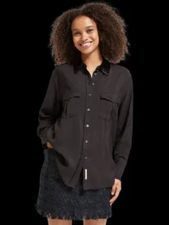 Beaded Collar Relaxed Button Down Shirt