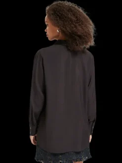 Beaded Collar Relaxed Button Down Shirt