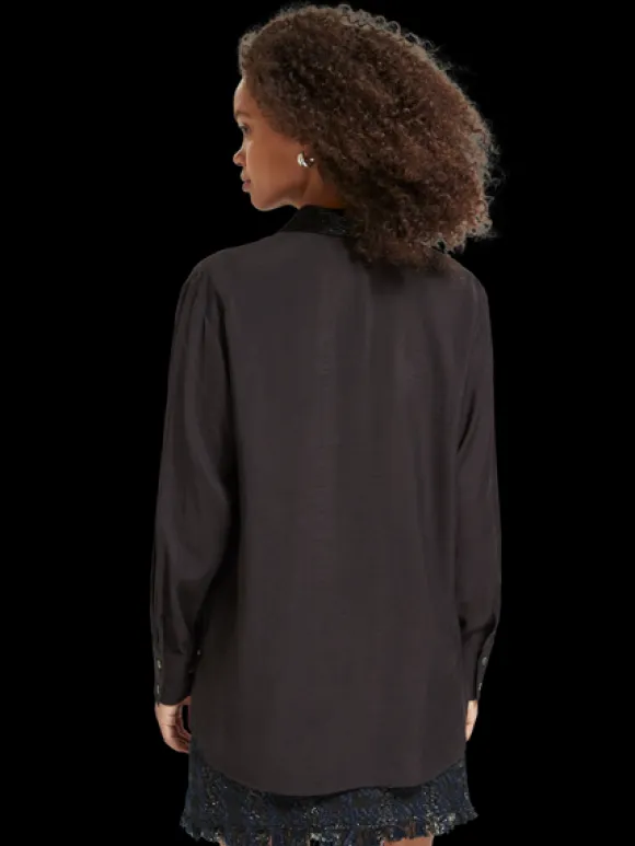 Beaded Collar Relaxed Button Down Shirt