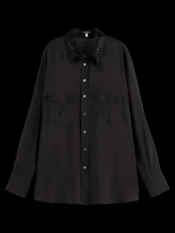 Beaded Collar Relaxed Button Down Shirt