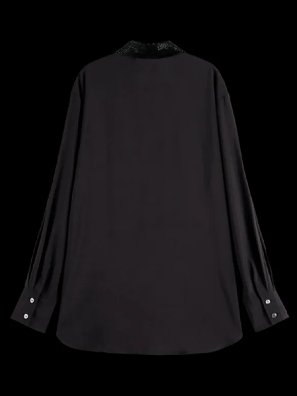 Beaded Collar Relaxed Button Down Shirt