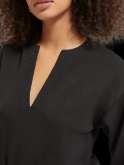 Beaded V-Neck Sweatshirt