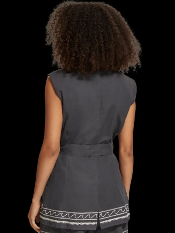 Belted Gilet With Palm Embroidery
