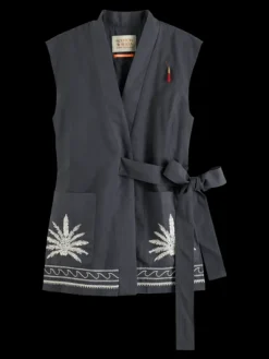 Belted Gilet With Palm Embroidery