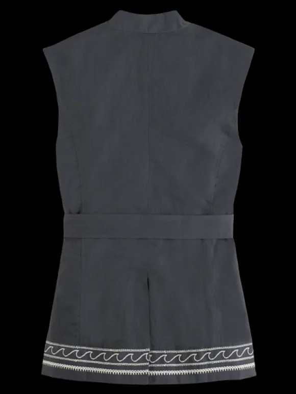 Belted Gilet With Palm Embroidery
