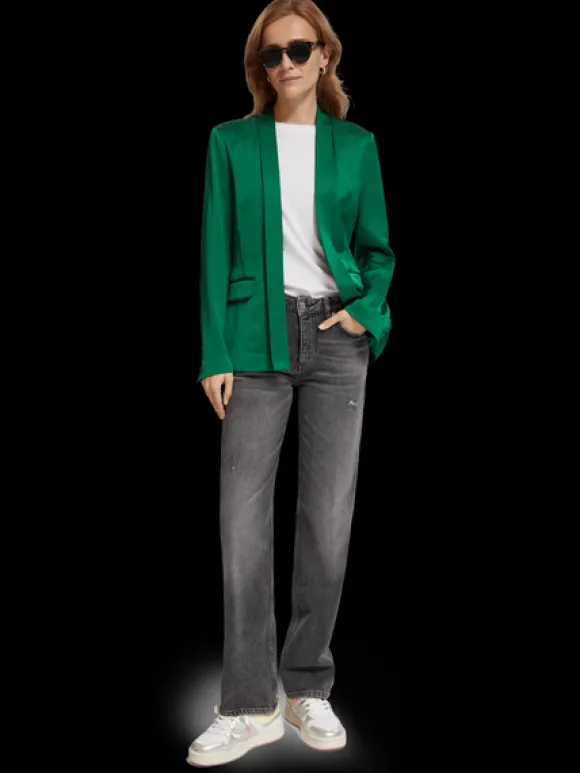 Belted Satin Single Breasted Blazer