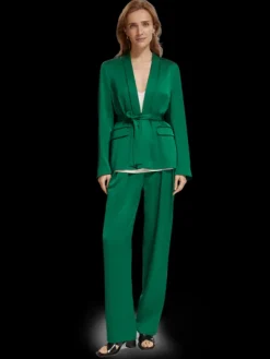 Belted Satin Single Breasted Blazer