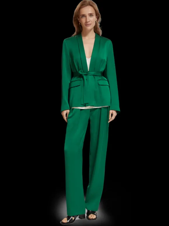 Belted Satin Single Breasted Blazer