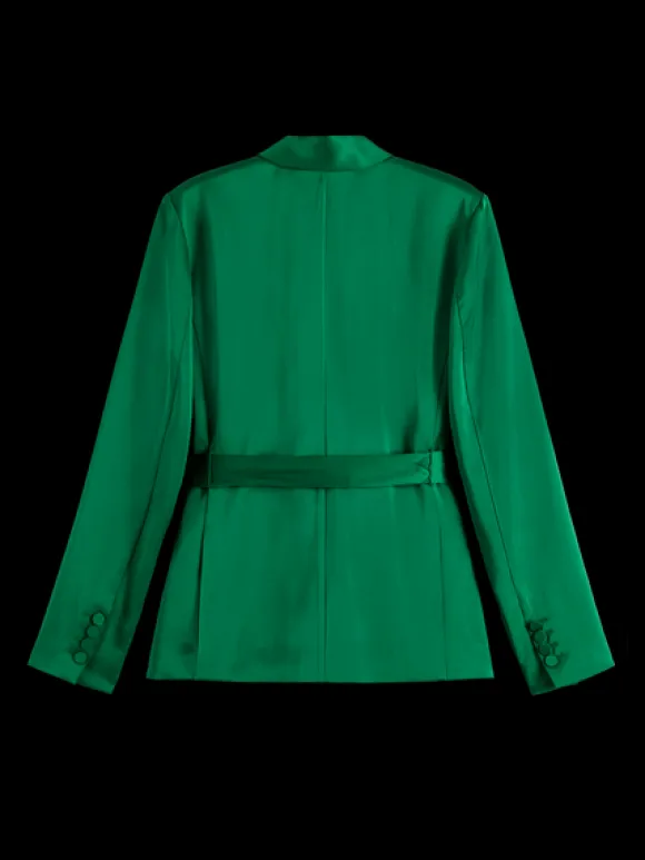 Belted Satin Single Breasted Blazer