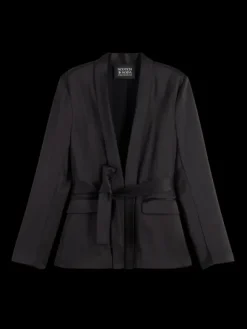 Belted Satin Single Breasted Blazer