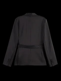 Belted Satin Single Breasted Blazer