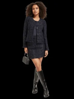 Boucle Tweed Check High Rise Mini Skirt