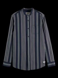 Dobby Striped Standing Collar Shirt