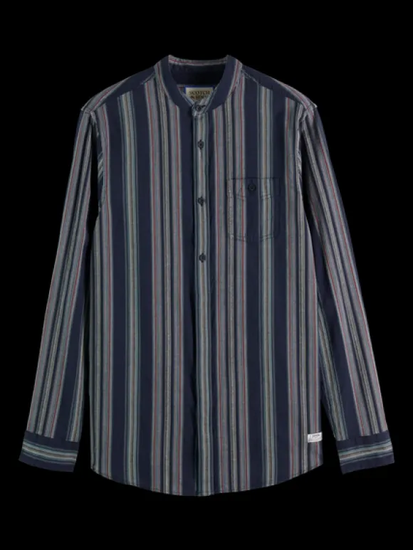 Dobby Striped Standing Collar Shirt