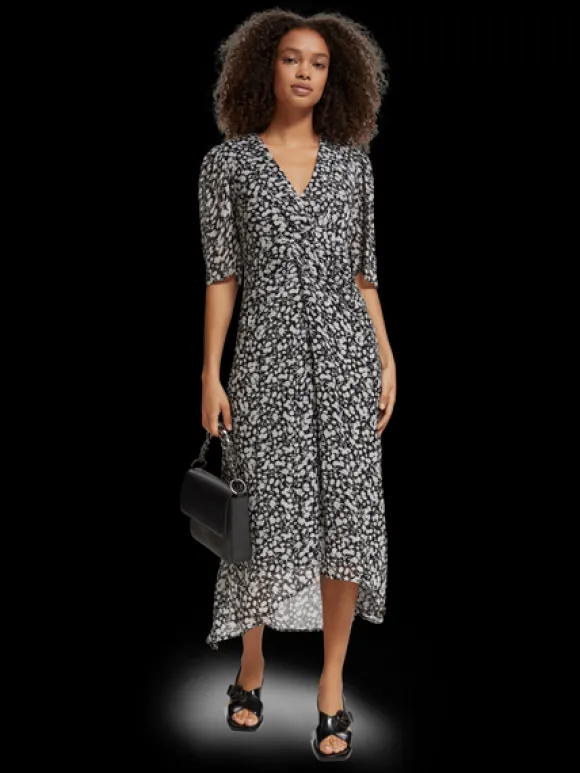 Draped Knot Detail Midi Dress