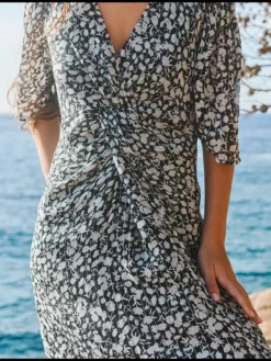 Draped Knot Detail Midi Dress