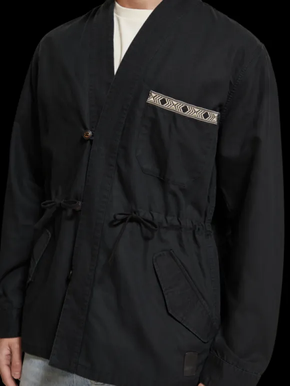 Embroidered Cotton/Linen Canvas Kimono Jacket