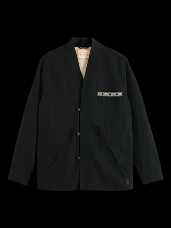 Embroidered Cotton/Linen Canvas Kimono Jacket