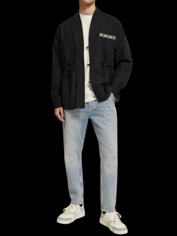 Embroidered Cotton/Linen Canvas Kimono Jacket
