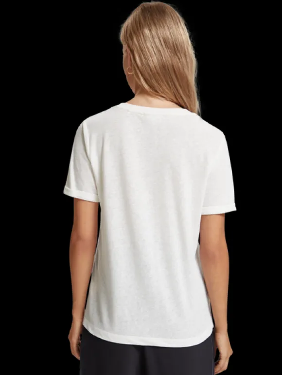 Embroidered Detail V Neck T-Shirt