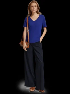 Embroidered Detail V Neck T-Shirt