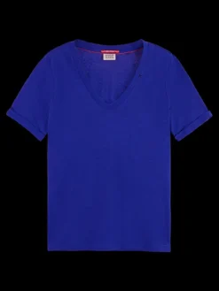 Embroidered Detail V Neck T-Shirt