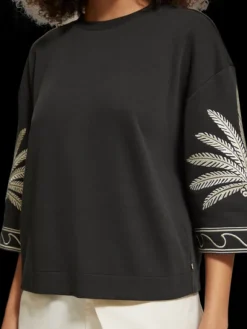 Embroidered Short Sleeve Sweatshirt