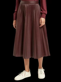 Faux Leather Pleated High Rise Midi Skirt