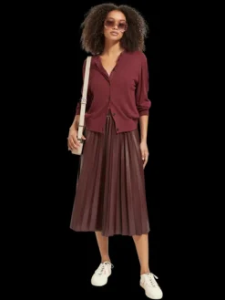 Faux Leather Pleated High Rise Midi Skirt