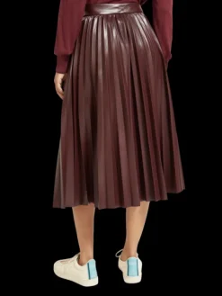 Faux Leather Pleated High Rise Midi Skirt