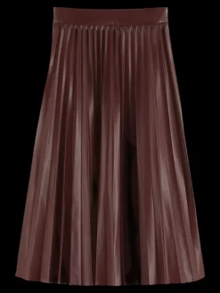 Faux Leather Pleated High Rise Midi Skirt