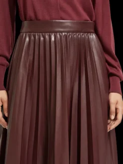 Faux Leather Pleated High Rise Midi Skirt
