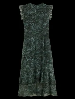 Feather Printed Midi Flounce Dress