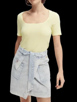 Fitted Ribbed Scoop-Neck T-Shirt