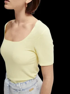 Fitted Ribbed Scoop-Neck T-Shirt