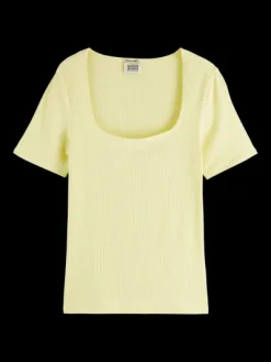 Fitted Ribbed Scoop-Neck T-Shirt