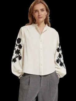 Floral Embroidered Sleeve Top