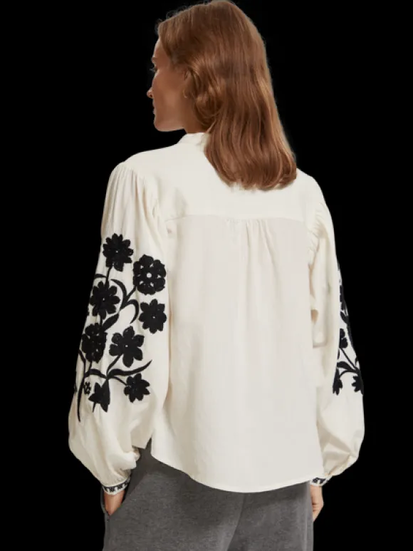 Floral Embroidered Sleeve Top