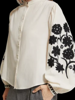 Floral Embroidered Sleeve Top