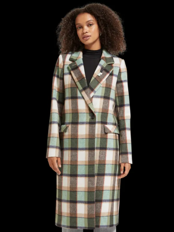 Green Check Single Breasted Coat