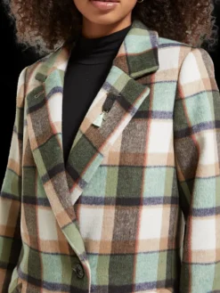 Green Check Single Breasted Coat