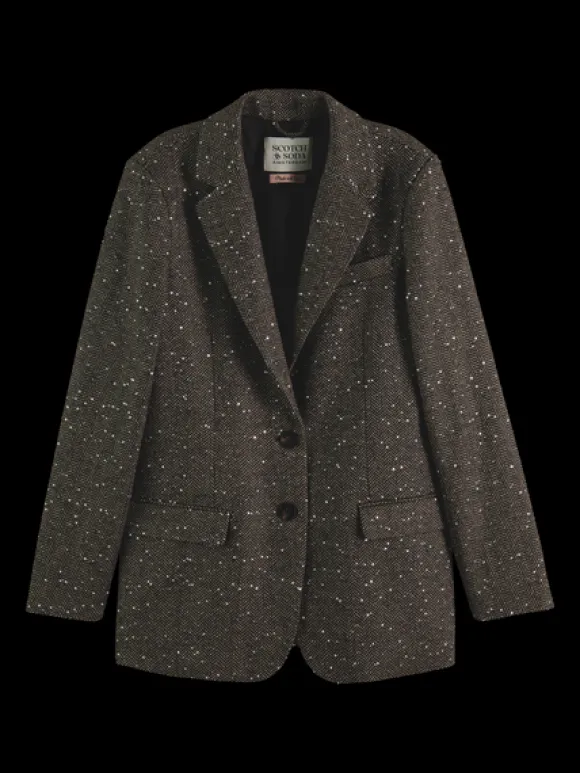 Herringbone Sequin Single-Breasted Blazer