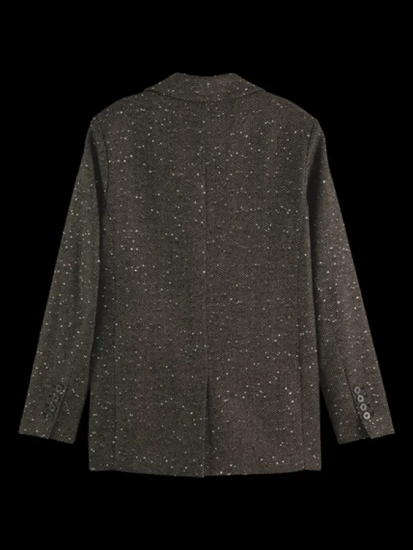 Herringbone Sequin Single-Breasted Blazer