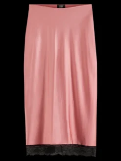High-Rise Lace Detail Satin Slip Skirt
