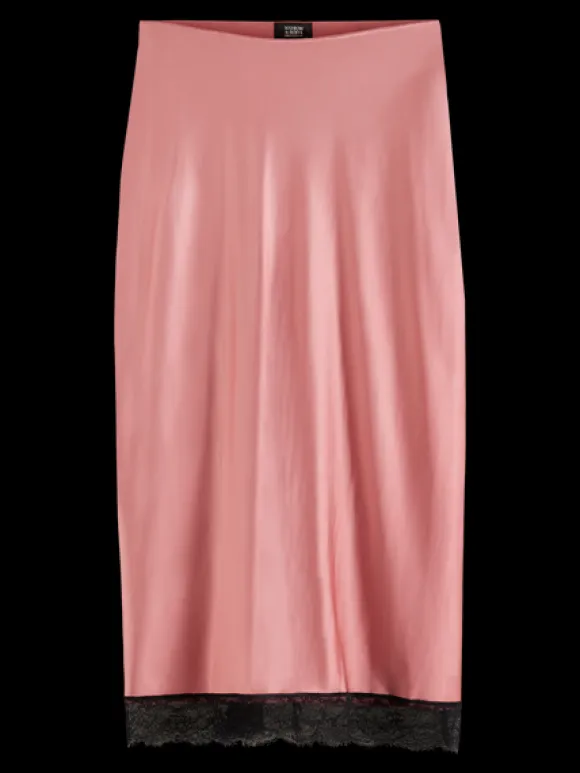 High-Rise Lace Detail Satin Slip Skirt