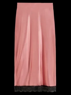High-Rise Lace Detail Satin Slip Skirt