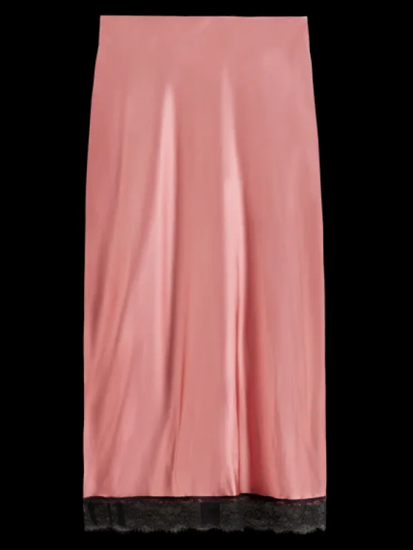 High-Rise Lace Detail Satin Slip Skirt