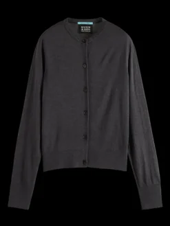 Jacquard Trim Crew Neck Cardigan