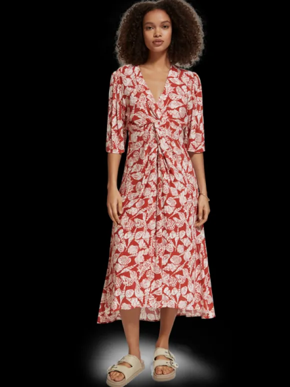 Knot Detail Midi Wrap Dress