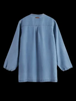 Lace Up Denim Washed Shirt